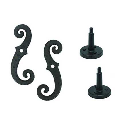 John Wright [088204] Cast Iron Shutter Dogs - Post Mount - Classic Scroll - Pair - Flat Black - 6 3/4&quot; L