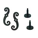 John Wright [088204] Cast Iron Shutter Dogs - Post Mount - Classic Scroll - Pair - Flat Black - 6 3/4" L