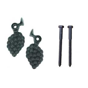 John Wright [088250] Cast Iron Shutter Dogs - Lag Mount - Grape Cluster - Pair - Flat Black - 6 1/4" L
