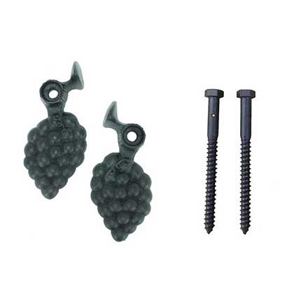 John Wright [088250] Cast Iron Shutter Dogs - Lag Mount - Grape Cluster - Pair - Flat Black - 6 1/4&quot; L