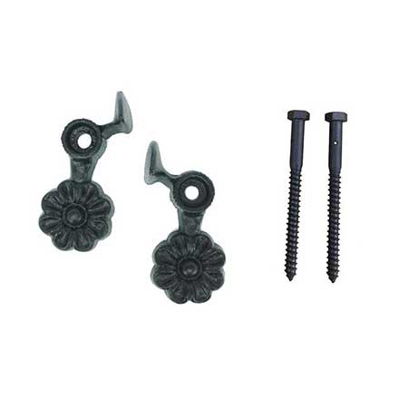 John Wright [088252] Cast Iron Shutter Dogs - Lag Mount - Flower - Pair - Flat Black - 4 1/2&quot; L