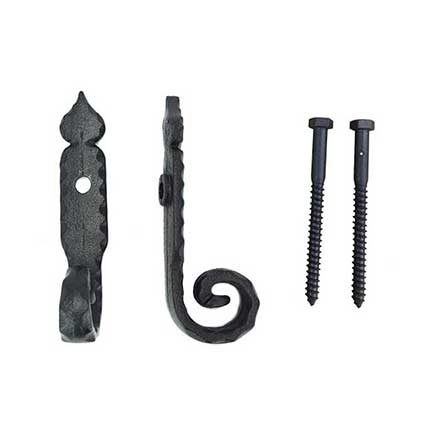 John Wright [088253] Cast Iron Shutter Dogs - Lag Mount - Protruding Rat Tail - Pair - Flat Black - 6 1/4&quot; L 