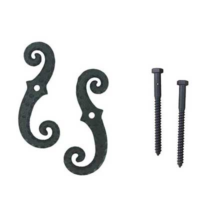 John Wright [088254PC] Cast Iron Shutter Dogs - Lag Mount - Classic Scroll - Pair - Flat Black - 6 3/4&quot; L