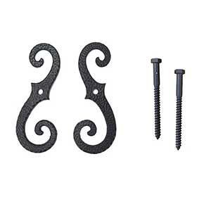 John Wright [088255] Cast Iron Shutter Dogs - Lag Mount - Classic S - Stippled - Pair - Flat Black - 8" L