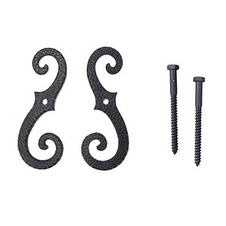 John Wright [088255] Cast Iron Shutter Dogs - Lag Mount - Classic Scroll - Stippled - Pair - Flat Black - 8&quot; L