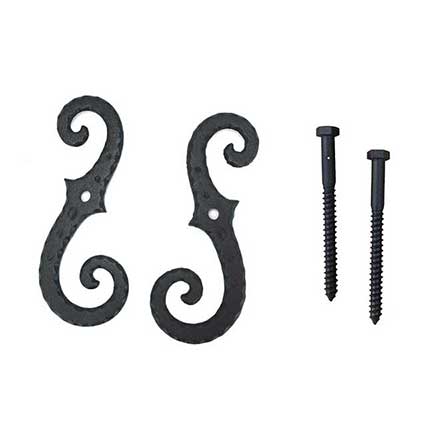 John Wright [088256] Cast Iron Shutter Dogs - Lag Mount - Classic Scroll - Pair - Flat Black - 8&quot; L