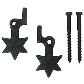 John Wright [088260] Cast Iron Shutter Dogs - Lag Mount - Star - Pair - Flat Black - 5" L