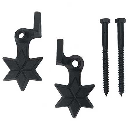 John Wright [088260] Cast Iron Shutter Dogs - Lag Mount - Star - Pair - Flat Black - 5&quot; L