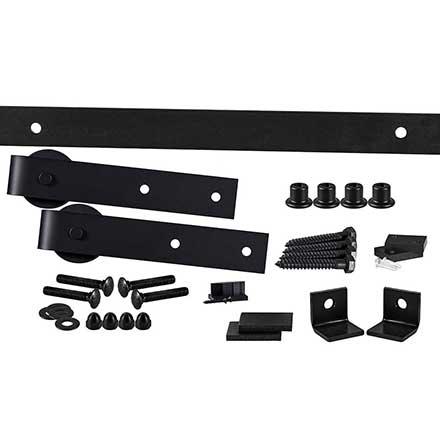 Leatherneck Hardware [1024-0001] 142 Series Flat Track Rolling Barn Door Hardware Kit - 402 Straight Hanger - Single Door - Flat Black Finish - 5&#39; Track