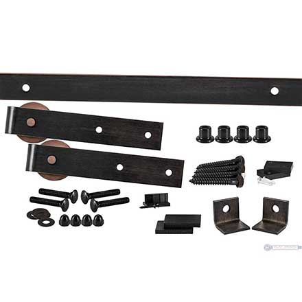 Leatherneck Hardware [1024-0503] 142 Series Flat Track Rolling Barn Door Hardware Kit - 402 Straight Hanger - Single Door - Antique Bronze Finish - 7&#39; Track