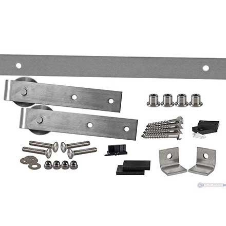 Leatherneck Hardware [1024-5001] 142 Series Stainless Steel Flat Track Rolling Barn Door Hardware Kit - 402 Straight Hanger - Single Door - Brushed Finish - 5&#39; Track