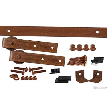 Leatherneck Hardware [1024-7002] 142 Series Flat Track Rolling Barn Door Hardware Kit - 402 Straight Hanger - Single Door - Weathered Rust Finish - 6&#39; Track