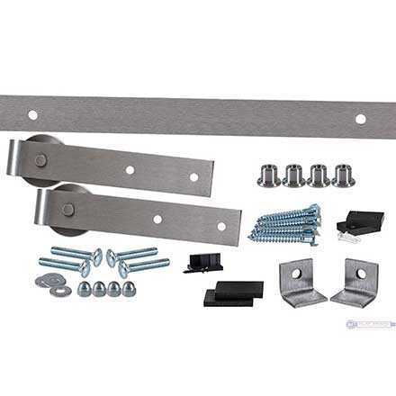 Leatherneck Hardware [1024-9001] 142 Series Flat Track Rolling Barn Door Hardware Kit - 402 Straight Hanger - Single Door - Brushed Nickel Finish - 5&#39; Track