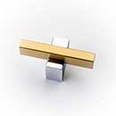 Lew's Hardware [31-211] Solid Brass Cabinet T Knob - Two-Tone Series - Brushed Brass & Polished Chrome Finish - 1 7/8" L