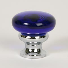 Lew&#39;s Hardware [37-201] Glass Cabinet Knob - Mushroom Series - Transparent Cobalt - Polished Chrome Base - 1 1/4&quot; Dia.