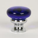 Lew's Hardware [37-201] Glass Cabinet Knob - Mushroom Series - Transparent Cobalt - Polished Chrome Base - 1 1/4" Dia.