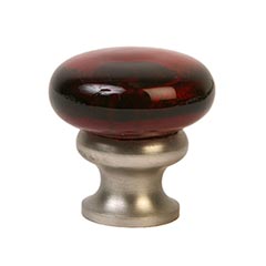 Lew&#39;s Hardware [39-101] Glass Cabinet Knob - Mushroom Series - Transparent Ruby Red - Brushed Nickel Base - 1 1/4&quot; Dia.