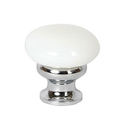 Lew&#39;s Hardware [39-203] Glass Cabinet Knob - Mushroom Series - Milk White - Polished Chrome Base - 1 1/4&quot; Dia.