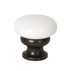 Lew&#39;s Hardware [39-303] Glass Cabinet Knob - Mushroom Series - Milk White - Oil Rubbed Bronze Base - 1 1/4&quot; Dia.