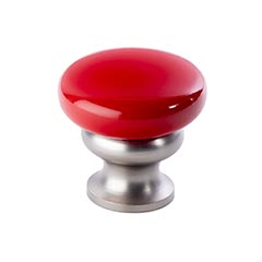 Lew&#39;s Hardware [39-406] Die Cast Zinc Cabinet Knob - Metal Mushroom Series - Candy Red &amp; Brushed Nickel Finish - 1 1/4&quot; Dia.