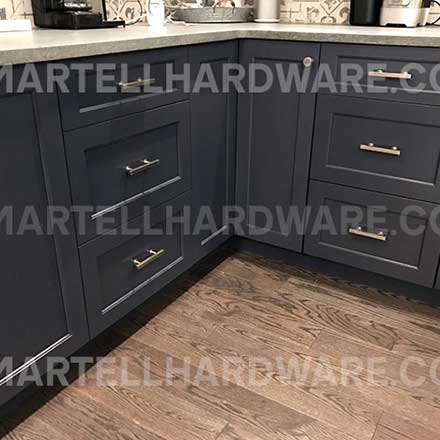 Two-Tone Shaker Kitchen Featuring Brushed Nickel Square Bar Series by Lewis Dolin - Lew's Hardware Kitchen & Cabinet Hardware