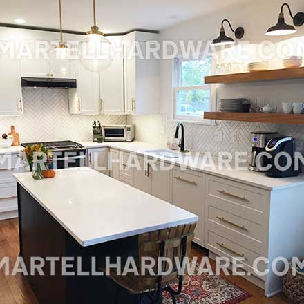 Accent Island &amp; Kitchen Featuring Brushed Brass Square Bar Series by Lewis Dolin - Lew's Hardware Kitchen & Cabinet Hardware