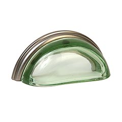 Lew&#39;s Hardware [22-101] Glass Cabinet Cup Pull - Traditional - Transparent Green - Brushed Nickel Base - 3&quot; C/C - 3 3/4&quot; L