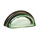 Lew's Hardware [22-301] Glass Cabinet Cup Pull - Traditional - Transparent Green - Oil Rubbed Bronze Base - 3" C/C - 3 3/4" L