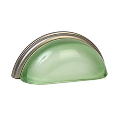 Lew&#39;s Hardware [23-101] Glass Cabinet Cup Pull - Traditional - Frosted Green - Brushed Nickel Base - 3&quot; C/C - 3 3/4&quot; L
