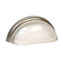 Lew&#39;s Hardware [25-101] Glass Cabinet Cup Pull - Traditional - Frosted Clear - Brushed Nickel Base - 3&quot; C/C - 3 3/4&quot; L