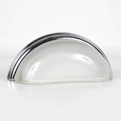 Lew&#39;s Hardware [25-201] Glass Cabinet Cup Pull - Traditional - Frosted Clear - Polished Chrome Base - 3&quot; C/C - 3 3/4&quot; L