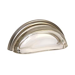 Lew&#39;s Hardware [26-101] Glass Cabinet Cup Pull - Traditional - Transparent Clear - Brushed Nickel Base - 3&quot; C/C - 3 3/4&quot; L