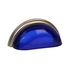 Lew&#39;s Hardware [27-101] Glass Cabinet Cup Pull - Traditional - Transparent Cobalt - Brushed Nickel Base - 3&quot; C/C - 3 3/4&quot; L