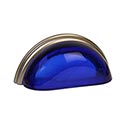 Lew's Hardware [27-101] Glass Cabinet Cup Pull - Traditional - Transparent Cobalt - Brushed Nickel Base - 3" C/C - 3 3/4" L