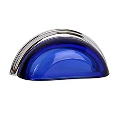 Lew&#39;s Hardware [27-201] Glass Cabinet Cup Pull - Traditional - Transparent Cobalt - Polished Chrome Base - 3&quot; C/C - 3 3/4&quot; L