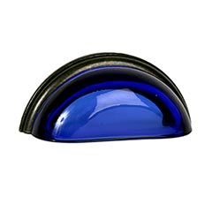 Lew&#39;s Hardware [27-301] Glass Cabinet Cup Pull - Traditional - Transparent Cobalt - Oil Rubbed Bronze Base - 3&quot; C/C - 3 3/4&quot; L