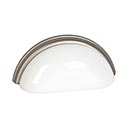 Lew's Hardware [29-103] Glass Cabinet Cup Pull - Traditional - Milk White - Brushed Nickel Base - 3" C/C - 3 3/4" L