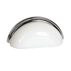 Lew&#39;s Hardware [29-203] Glass Cabinet Cup Pull - Traditional - Milk White - Polished Chrome Base - 3&quot; C/C - 3 3/4&quot; L