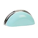 Lew&#39;s Hardware [29-510] Die Cast Zinc Cabinet Cup Pull - Traditional - Robin&#39;s Egg Blue &amp; Polished Chrome Finish - 3&quot; C/C - 3 3/4&quot; L