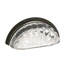 Lew&#39;s Hardware [46-301] Glass Cabinet Cup Pull - Melon - Transparent Clear - Oil Rubbed Bronze Base - 3&quot; C/C - 3 3/4&quot; L