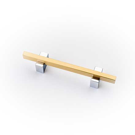 Lew's Hardware [31-212] Solid Brass Cabinet Pull Handle - Two-Tone Series - Standard Size - Brushed Brass &amp; Polished Chrome Finish - 3" C/C - 5" L