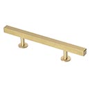 Lew's Hardware [31-103] Solid Brass Cabinet Pull Handle - Square Bar Series - Standard Size - Brushed Brass Finish - 3" & 96mm C/C - 7" L