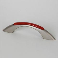 Lew&#39;s Hardware [88-406] Die Cast Zinc Cabinet Pull Handle - Retro Series - Standard Size - Candy Red Insert - Brushed Nickel Finish - 3&quot; C/C - 4 5/8&quot; L
