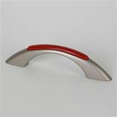 Lew's Hardware [88-406] Die Cast Zinc Cabinet Pull Handle - Retro Series - Standard Size - Candy Red Insert - Brushed Nickel Finish - 3" C/C - 4 5/8" L