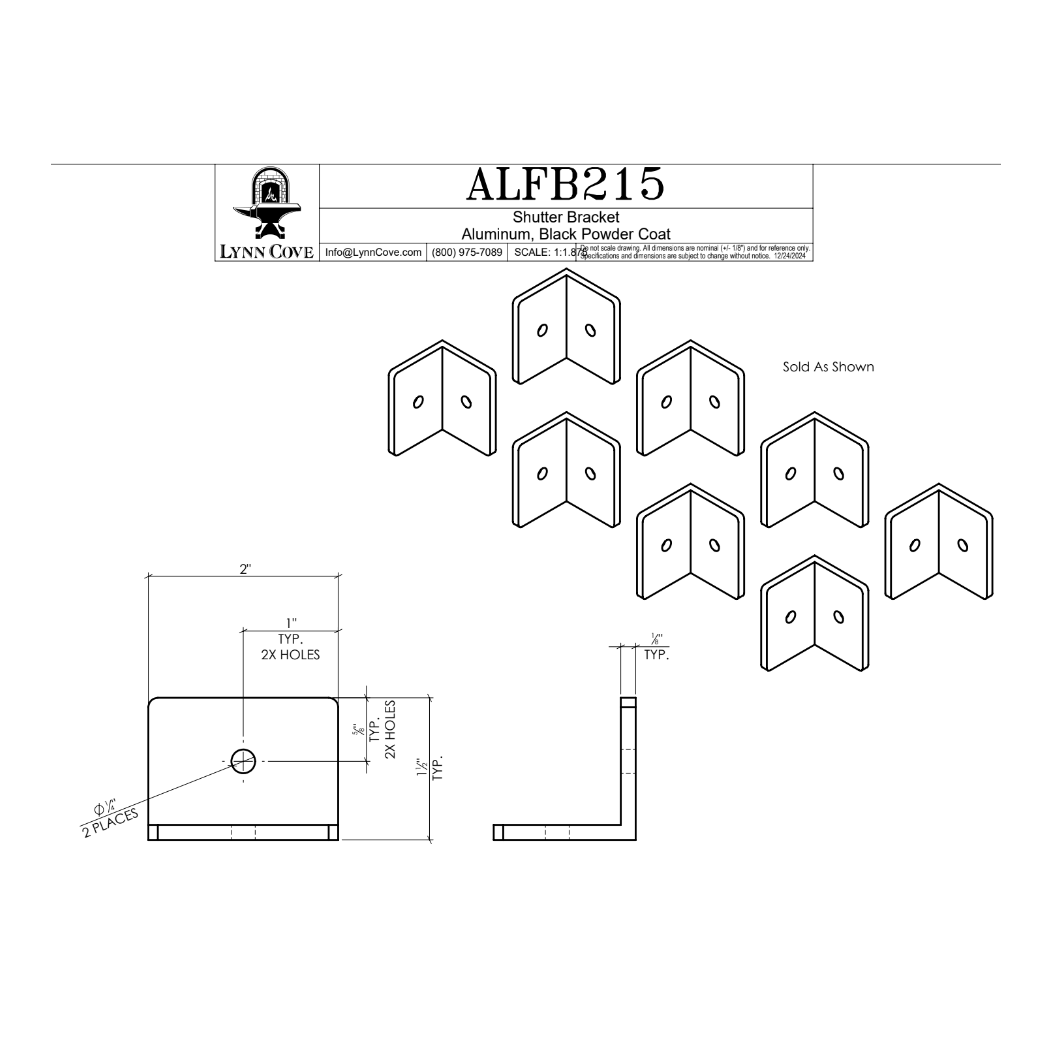 Lynn Cove Foundry [ALFB215] Cast Aluminum Faux Shutter Fixed Mounting Bracket