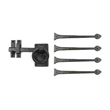 Lynn Cove Foundry [GSET250] Cast Aluminum Garage Door Decorative Hardware Kit - Aspen Latch Style - Flat Black - 18&quot; L Straps