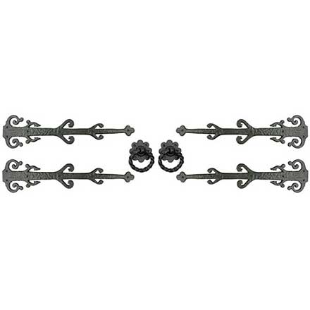 Lynn Cove Foundry [GSET500] Cast Aluminum Garage Door Decorative Hardware Kit - Saxon Style - Flat Black - 21&quot; L Straps