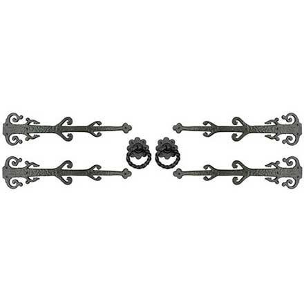 Lynn Cove Foundry [GSET500] Cast Aluminum Garage Door Decorative Hardware Kit - Saxon Style - Flat Black - 21&quot; L Straps