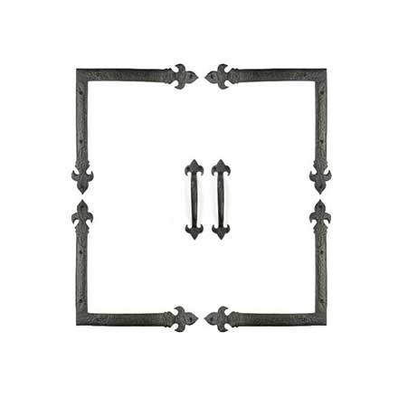 Lynn Cove Foundry [GSET700] Cast Aluminum Garage Door Decorative Hardware Kit - Fleur de Lys Style - Flat Black - 13&quot; Sq. Straps