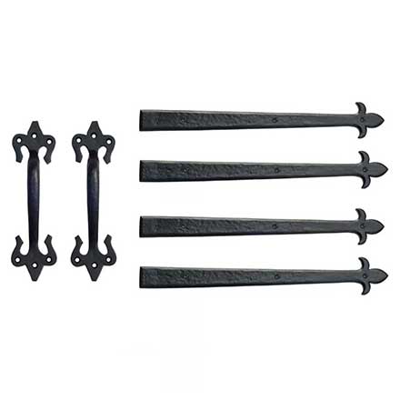 Lynn Cove Foundry Cast Aluminum Garage Door Decorative Hardware Kit - Fleur De Lys - Flat Black - 18&quot; L Straps